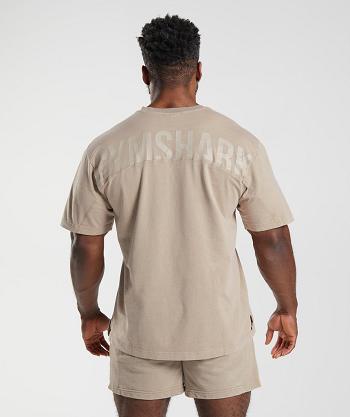 T Shirts Gymshark Power Washed Hombre Marrones | CO 3247VRW